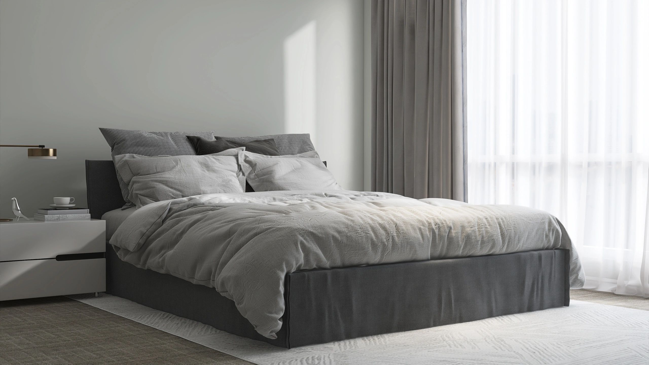 Modern luxury bedroom with neatly styled blanket